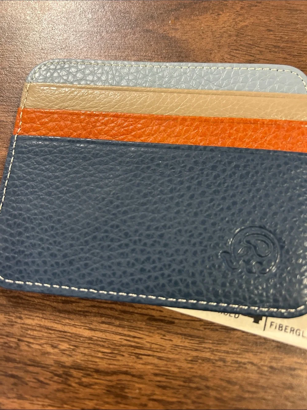 Leather Card Holder Slim Wallet - Navy, Orange, Tan, Light Gray